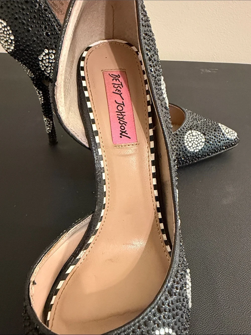 Betsey Johnson Black Crystal Polka Dot Pointed Toe Pumps